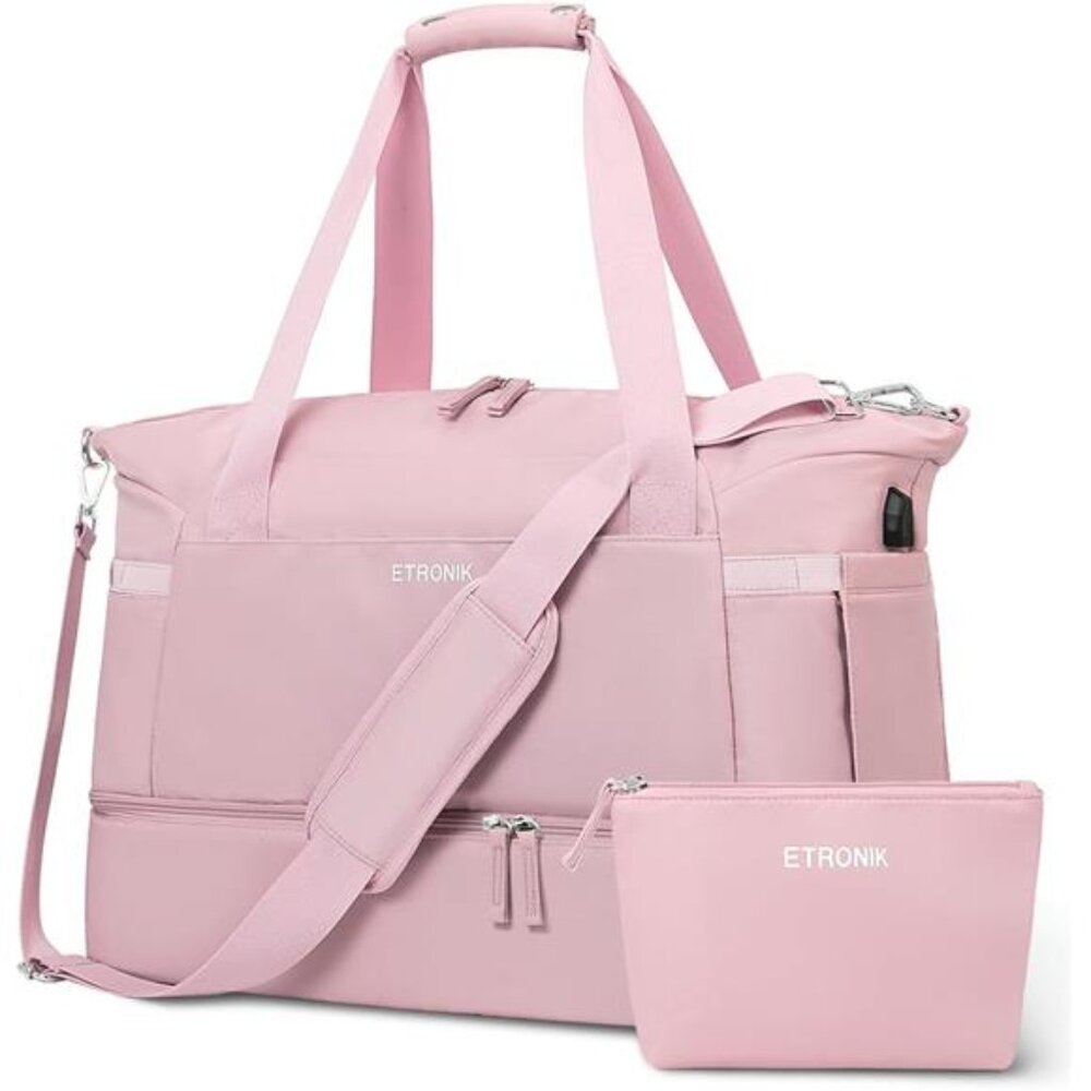 Gym Bag for Women, Travel Duffel Bag USB Charging Port, Weekender Overnight Bag